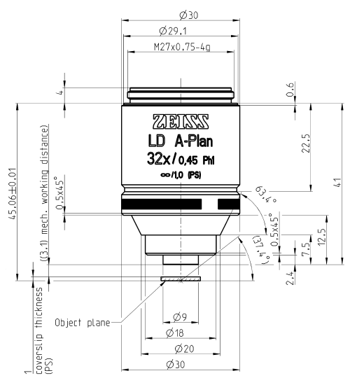 蔡司長工作距離物鏡Objective LD A-Plan 5x/0.15 Ph1 M27 蔡司長工作距離物鏡Objective LD A-Plan 5x/0.15 Ph1 M27