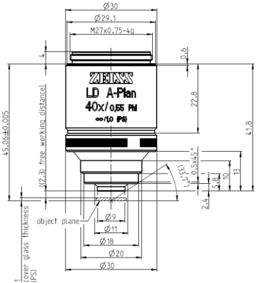 蔡司長工作距離物鏡Objective LD A-Plan 5x/0.15 Ph1 M27 蔡司長工作距離物鏡Objective LD A-Plan 5x/0.15 Ph1 M27