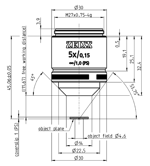 蔡司物鏡Objective LD A-Plan 5x/0.15 M27長工作距離明場
