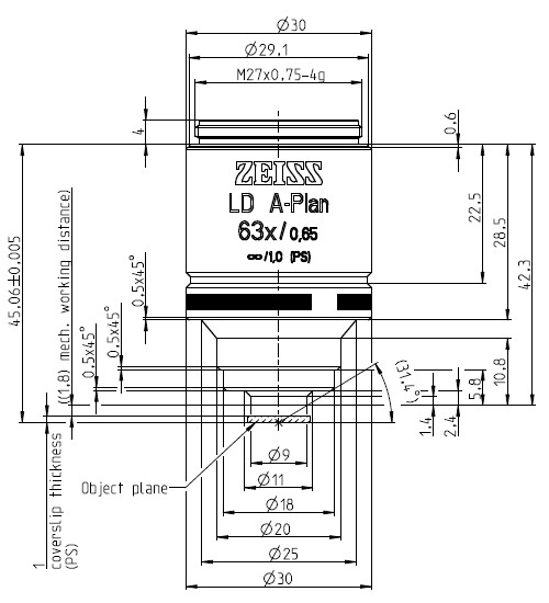 蔡司物鏡Objective LD A-Plan 5x/0.15 M27長工作距離明場