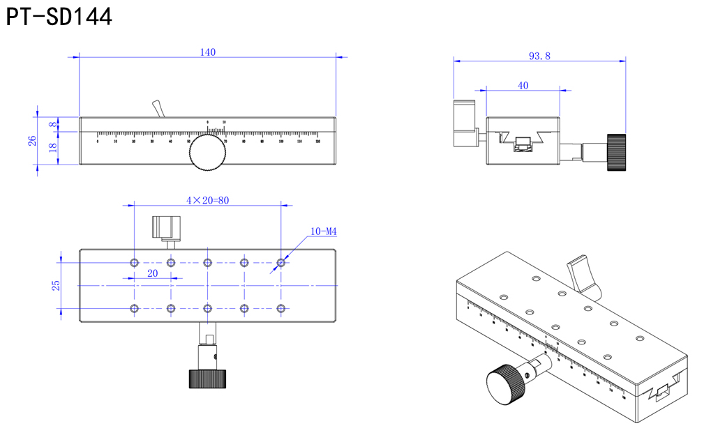 PT-SD24S 普通型手動平移臺 齒輪齒條X軸滑臺 X軸位移臺 移動臺 PT-SD24S 普通型手動平移臺 齒輪齒條X軸滑臺 X軸位移臺 移動臺